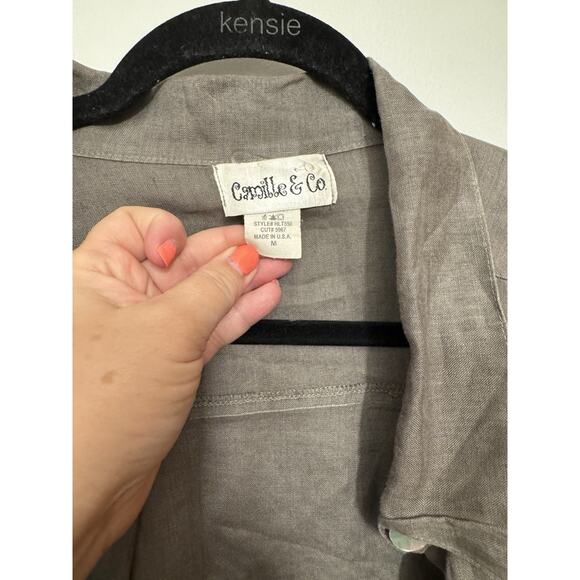 Camille And Co. Linen Tunic Green Gray Button 100% Linen medium - Picture 4 of 9